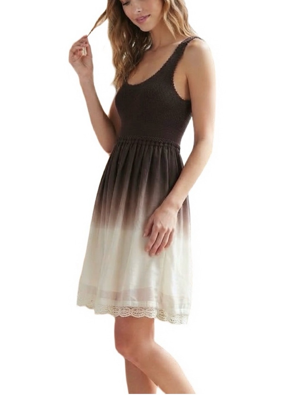 NWT Alice + Olivia brown knit and ombré silk dress Size L